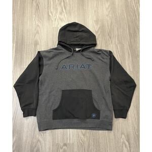 Ariat Hoodie Gray Men L Fleece Pullover Hooded Work Western Cowboy Sweatshirt